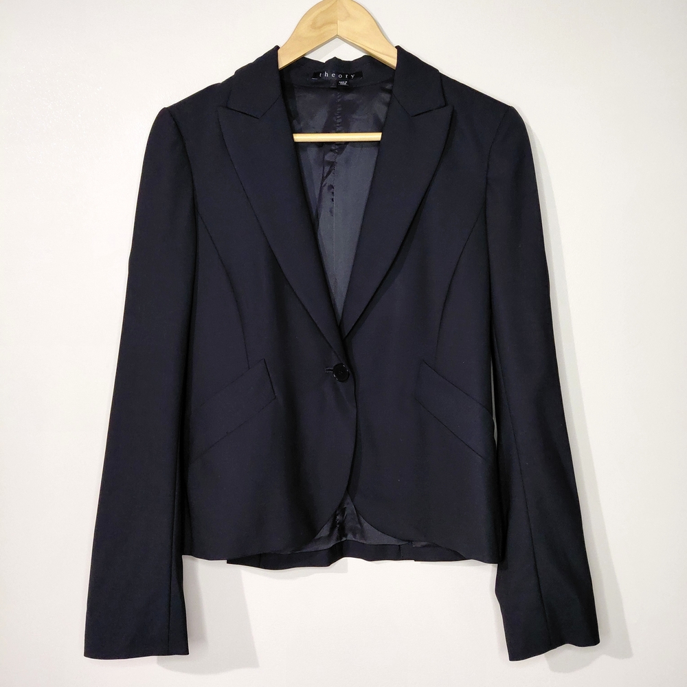 Theory Classic Black Size 8 Medium Fitted Wool One Button Blazer